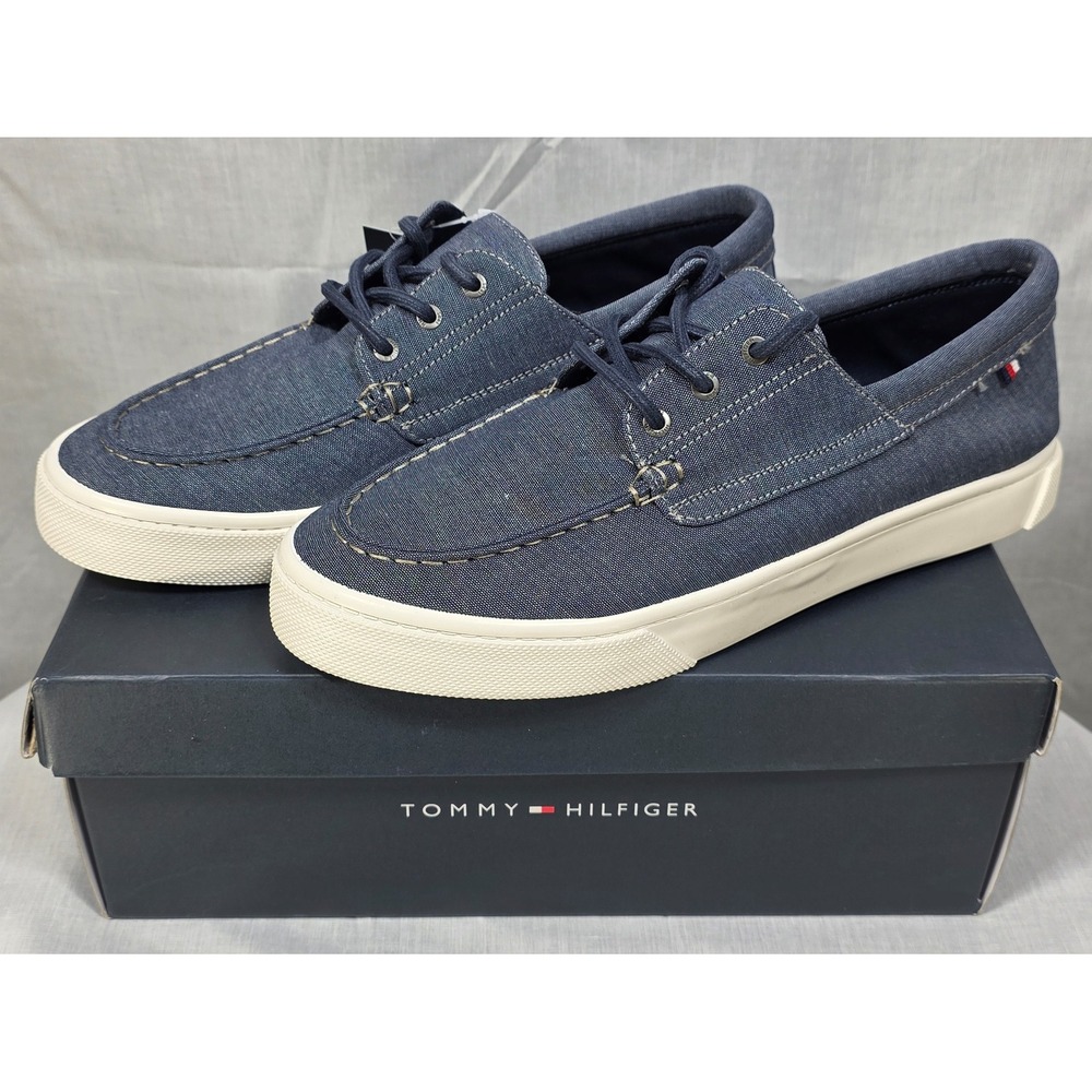 Tommy Hilfiger Men's Canvas Boat Shoes Navy Blue Lace Up Loafers - Picture 5 of 15